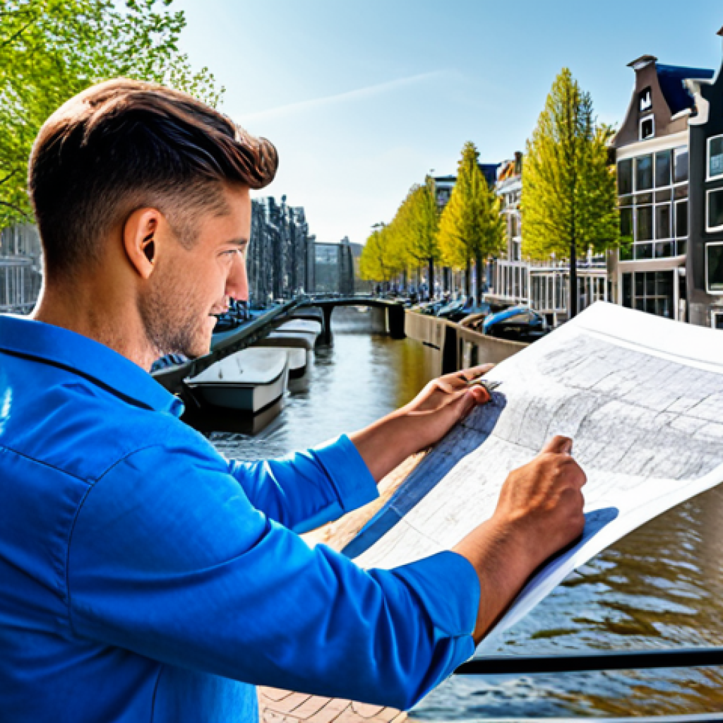 **
"A professional architect, fully clothed in smart casual attire, is reviewing blueprints on a sunny day in Amsterdam. The background features a modern, sustainable building design and a canal with boats. Perfect anatomy, natural proportions, well-formed hands, appropriate content, safe for work, professional photography, high quality, family-friendly."
**