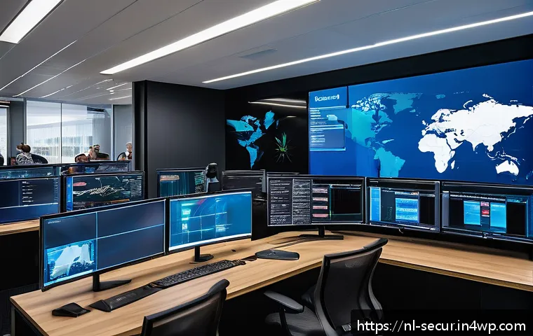 컨테이너 보안 사고 대응 계획 수립하기 - A modern IT security operations center with a diverse team of professionals actively monitoring mult...